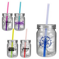 24 Oz. Plastic Mason Jar w/ Mood Straw (Spot Color)